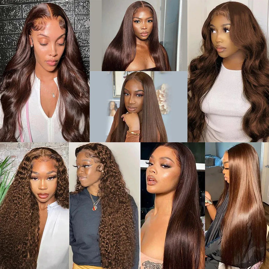 13X6 HD Dark Brown Wigs 13x4 360 Transparent Lace Frontal Wig 100% Chocolate Brown Human Hair Wigs Straight 4x4 Lace Closure Wig