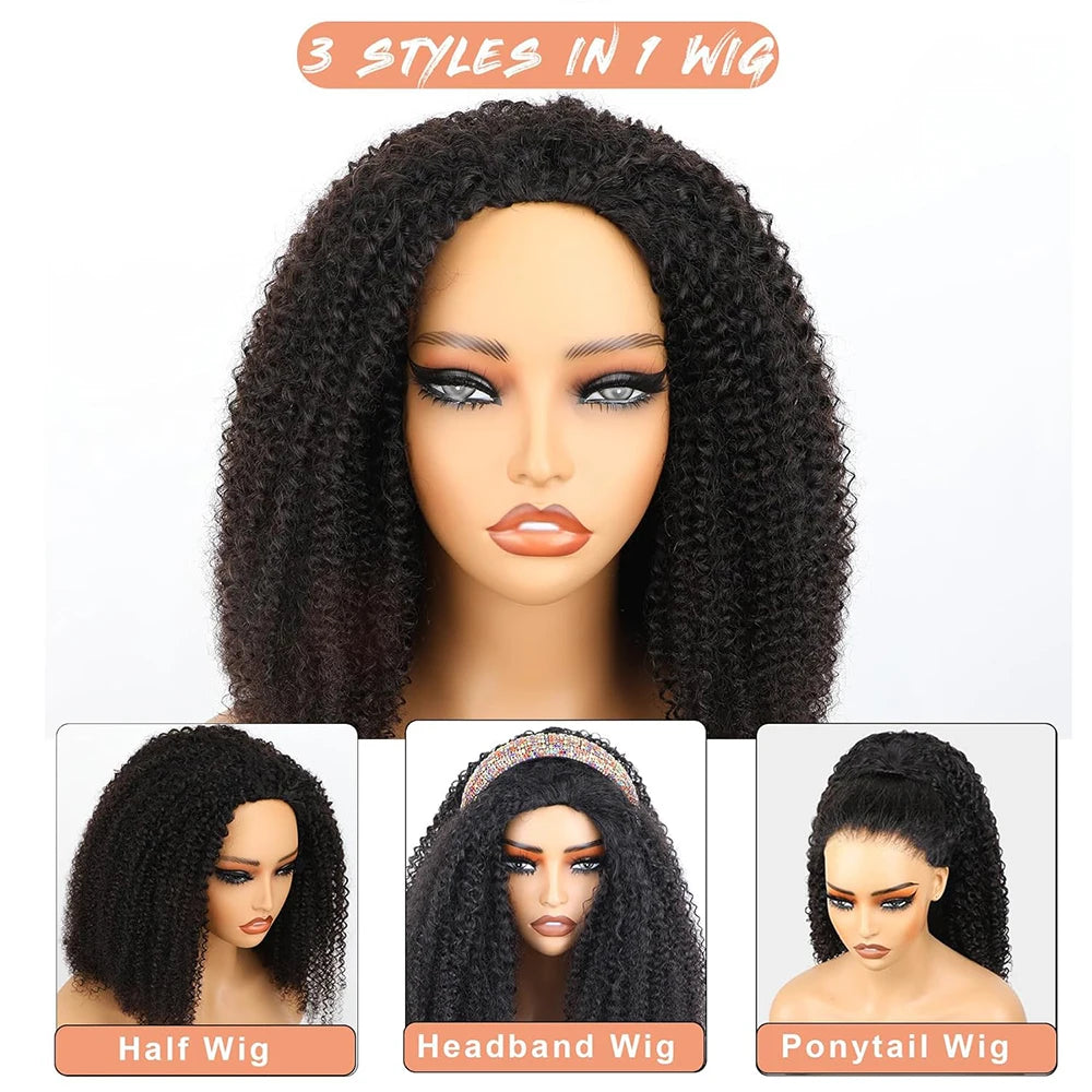 Afro Kinky Curly Half Wig With Drawstring  Flip Over Install Glueless Wig Ready to Wear Half Wig Drawstring Afo Curly Hair Wig