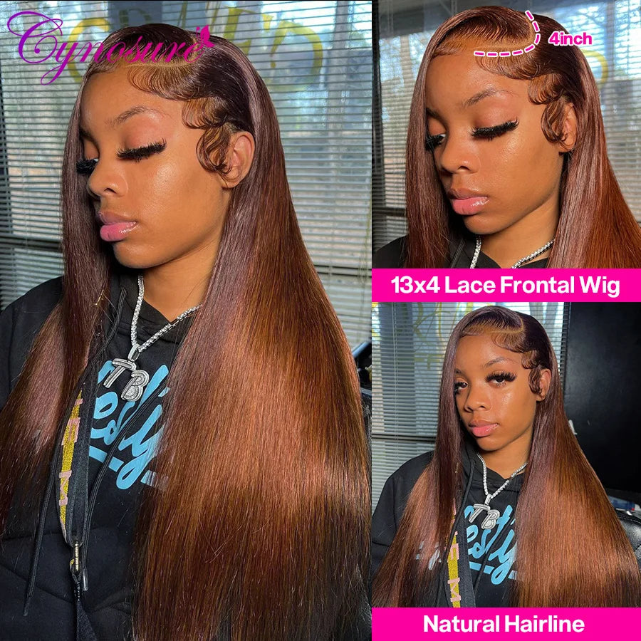 Cynosure Hair 13x4 Chocolate Brown Straight Lace Front Wigs Hd Transparent Lace Frontal Wig Colored Human Hair Wigs For Women