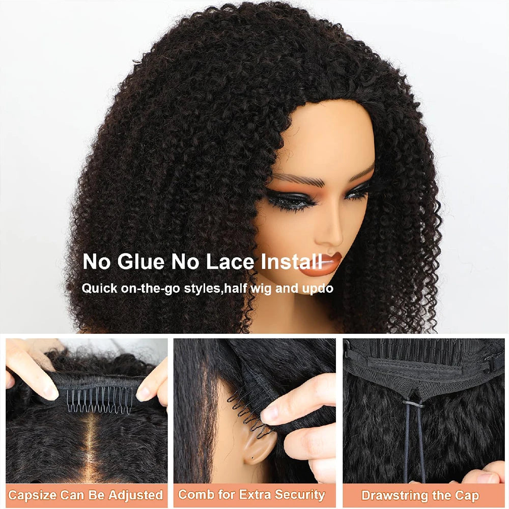 Afro Kinky Curly Half Wig With Drawstring  Flip Over Install Glueless Wig Ready to Wear Half Wig Drawstring Afo Curly Hair Wig