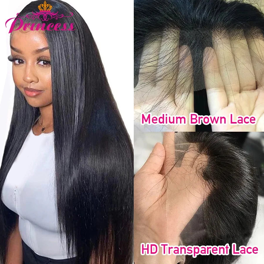 Princess 13x4/13x6 HD Transparent Lace Front Human Hair Wigs PrePlucked 4x4 Closure Wig Brazilian Straight Lace Frontal Wig