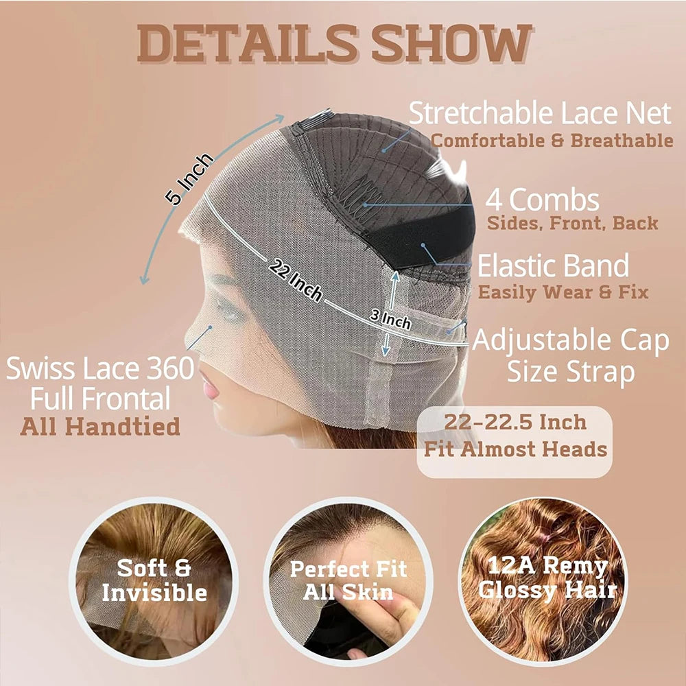 Highlight Invisi-Strap 360 Full Lace Wig Human Hair Pre Plucked Bone Straight 250 Density Highlight Wig HD 360 Lace Frontal Wig