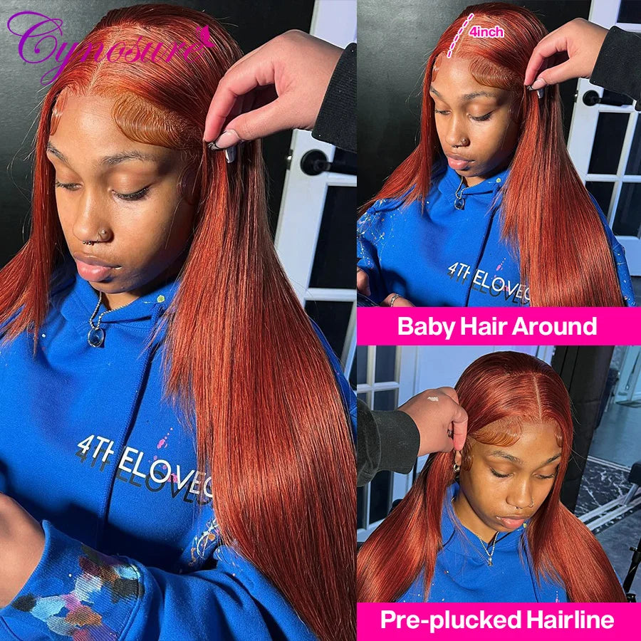 13x6 HD Transparent Lace Frontal Wig 33B Reddish Brown Bone Straight Lace Front Wig Cynosure Colored Human Hair Wigs For Women