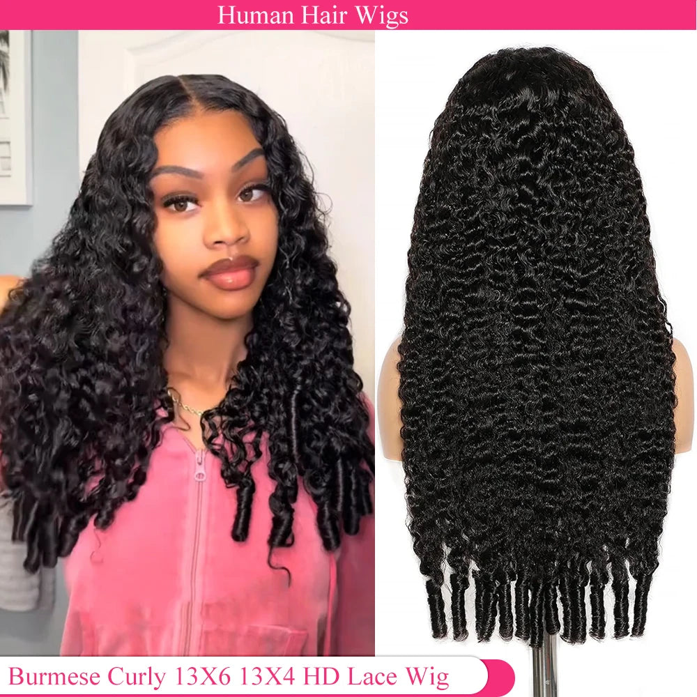 Burmese Curly Hair Wig HD 13x6 Lace Wig Human Hair Preplucked Burmese Curly Glueless Wig Ready to Wear 13x4 Lace Front Wigs