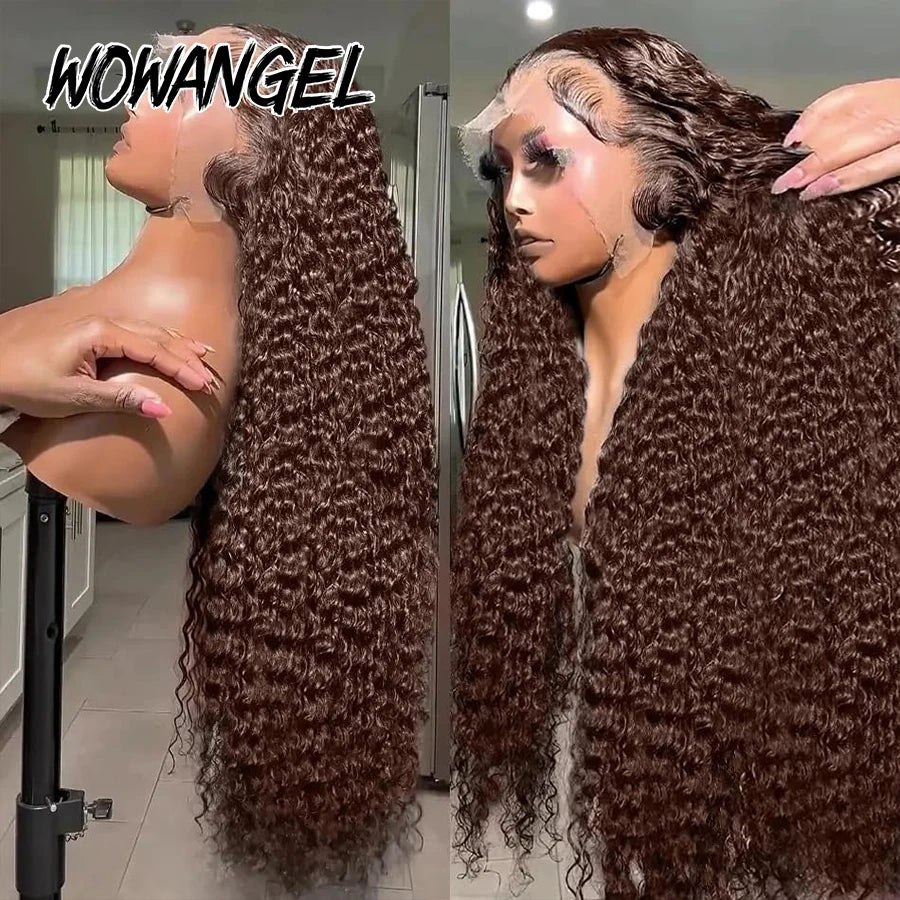 250% Chocolate Brown 4# Curly Lace Front Wig Water Wave 13x6 HD Lace Frontal Wig Human Hair Pre Plucked Glueless Wig For Women