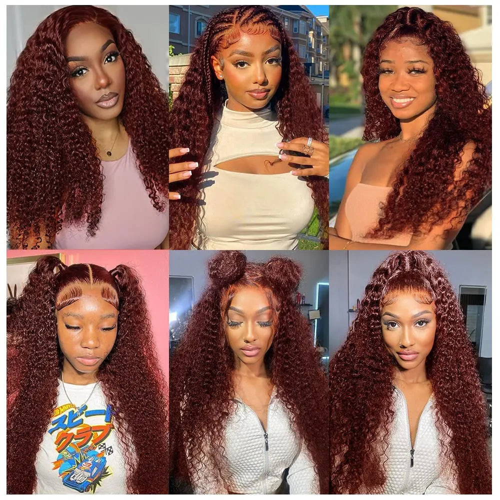 13x4 Reddish Brown Deep Wave Frontal Wig 13x6 HD Lace Front Human Hair Wigs For Women Deep Curly Human Hair Wig 4x4 Closure Wig