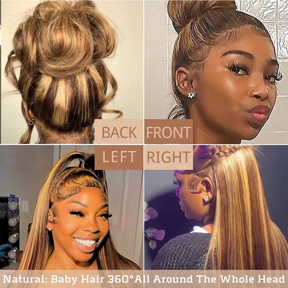 Highlight Invisi-Strap 360 Full Lace Wig Human Hair Pre Plucked Bone Straight 250 Density Highlight Wig HD 360 Lace Frontal Wig