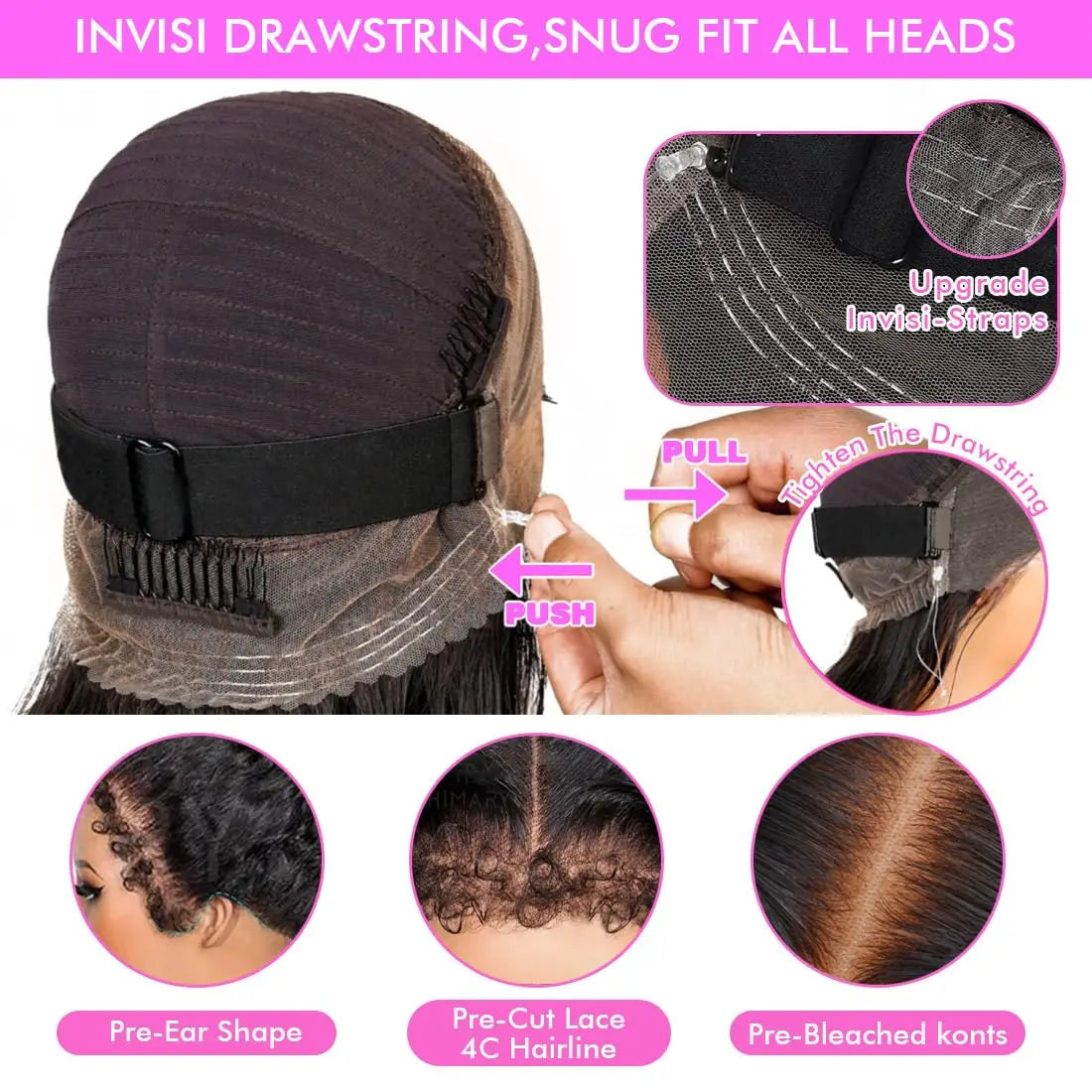 4C Edges Kinky Curly Invisible Strap 360 Full Lace Front Wigs HD 360 Lace Frontal Glueless Wigs Human Hair with Curly Baby Hair