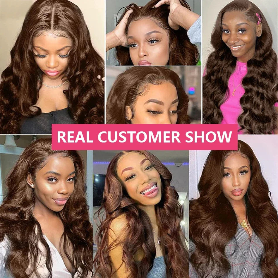 Body Wave Chocolate Brown Lace Front Wig Human Hair Wigs 100% 13x6 HD Lace Transparent Frontal Wig Brown Colored Wigs For Women