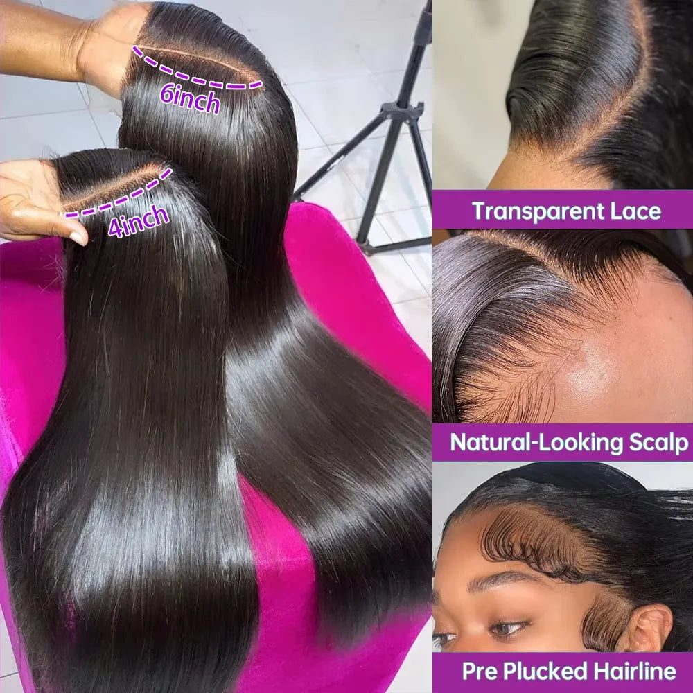 34 Inch Vietnamese Hair Bone Straight Glueless Wigs Human Hair Lace Frontal Wig 7x5 Ready to Wear Wig Preplucked Raw Virgin Hair