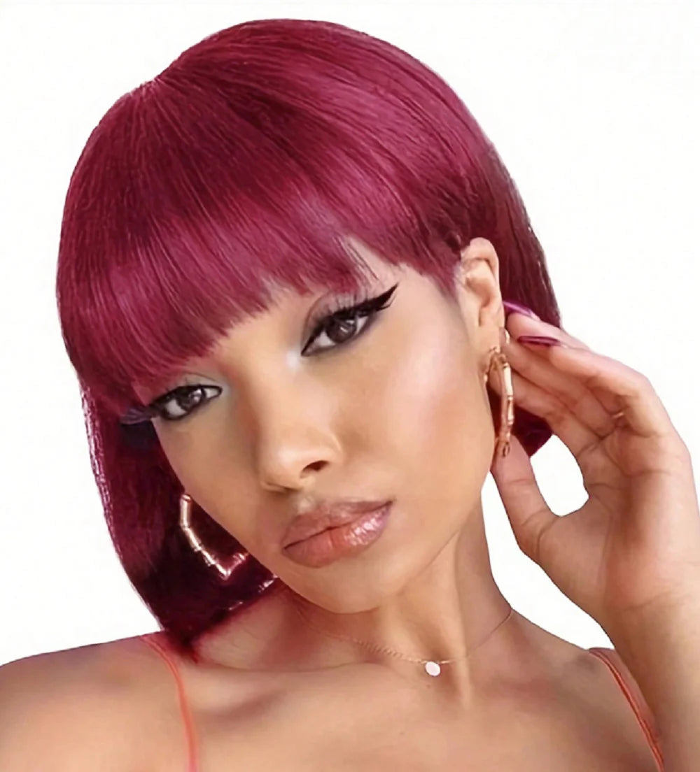 Bob Wig Human Hair Wigs For Women Straight Wig Human Hair Brown Wig With Bangs Short Human Hair Straight Brazilian Hair Wigs