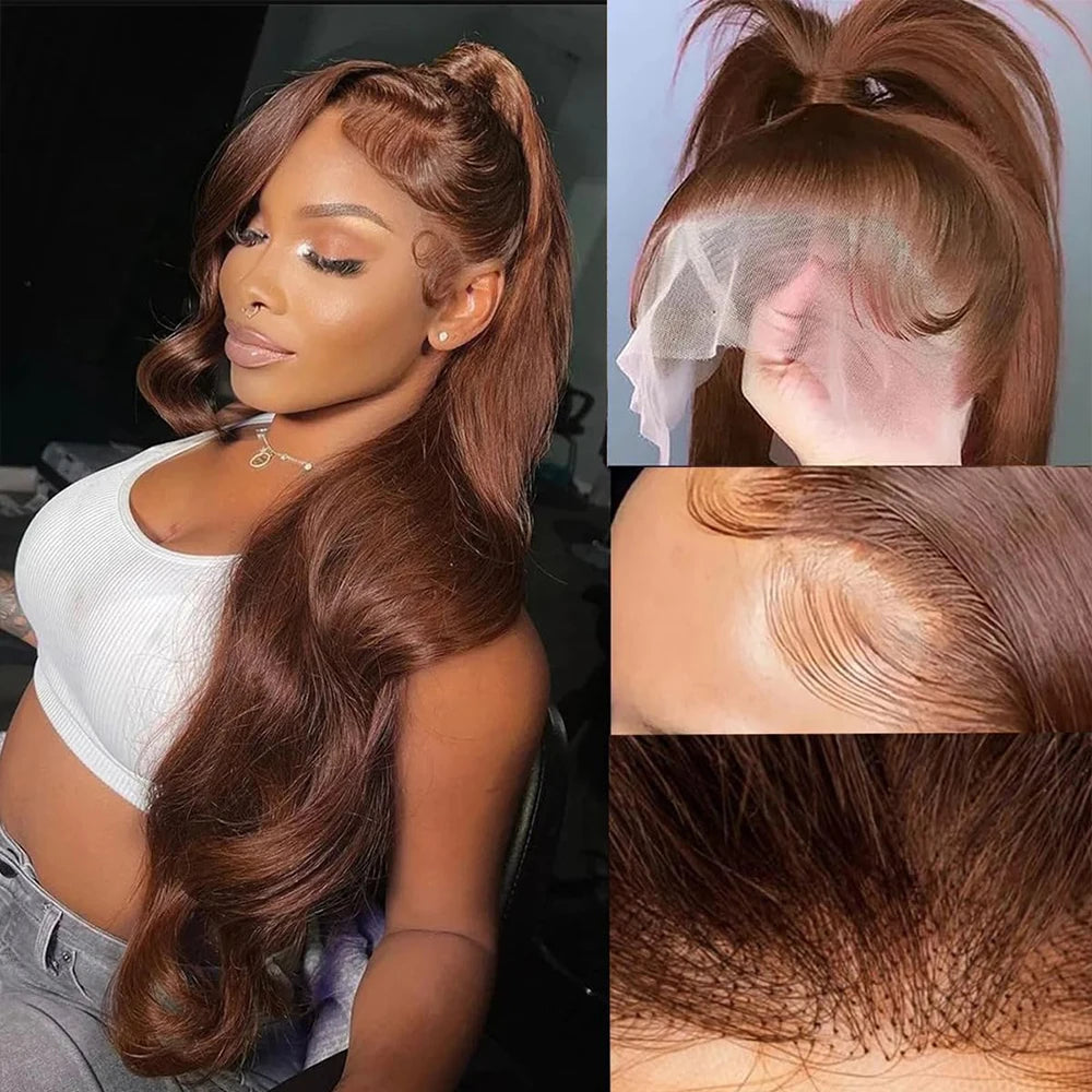 Brown HD Invisi-Strap 360 Full Lace Wig Pre Plucked Chocolate Brown 250 Density Body Wave 360 Lace Frontal Wigs For Black Women