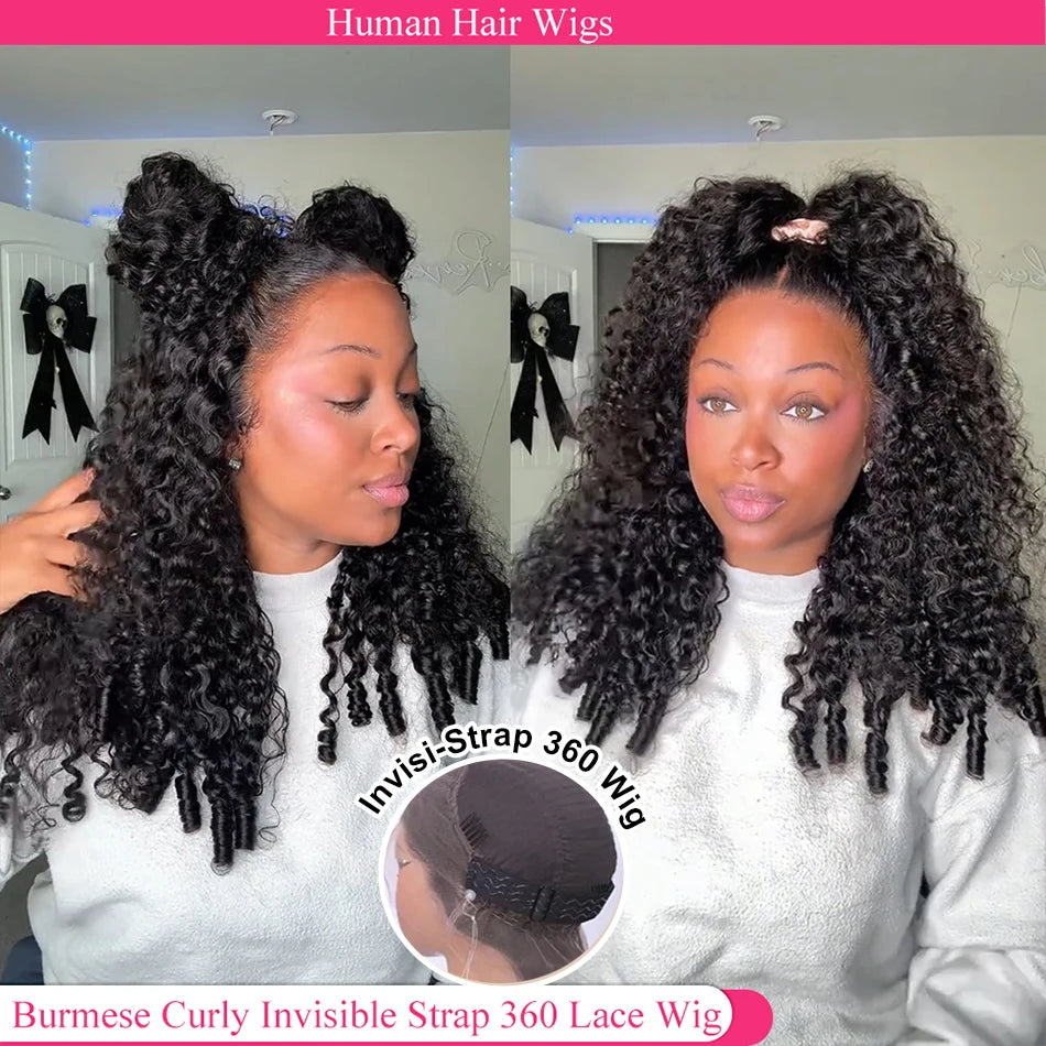 Burmese Curly Invisible Strap 360 Full Lace Wigs Human Hair Burmese Curly Glueless Human Hair Wig HD 13x6 Lace Frontal Wigs