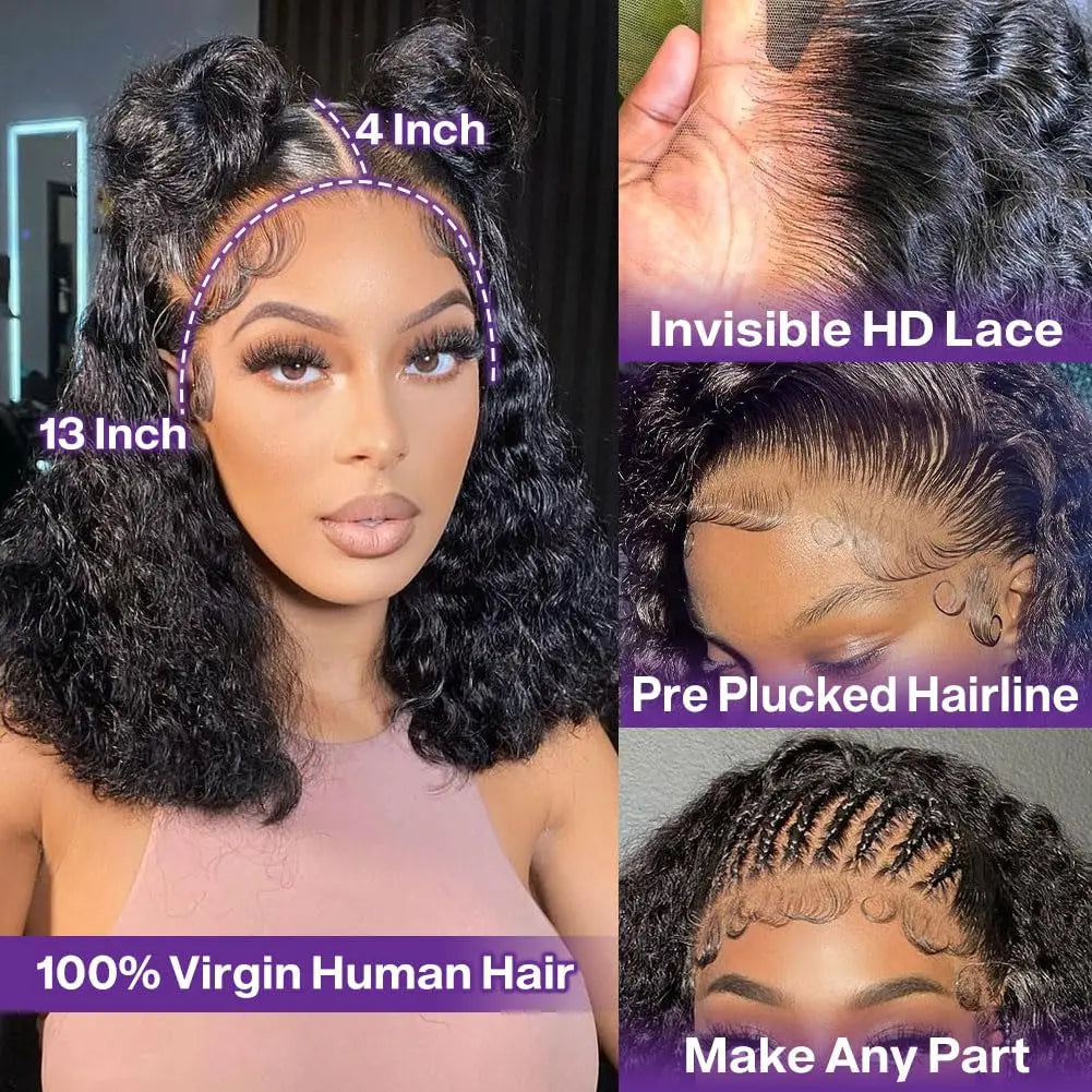 13x4 HD Lace Frontal Bob Wig Human Hair 100% Deep Curly Short Bob Glueless Wig Human Hair Jerry Curly 250% Lace Front Bob Wigs