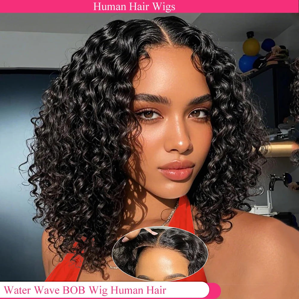 Wear and Go Bob Wig Human Hair Water Wave 250 Density 13X4 HD Lace Frontal Bob Wigs Pre Plucked Glueless Wig Short Bob Wigs