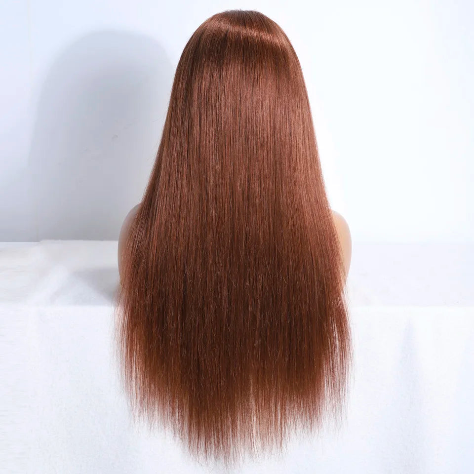 Lekker Clearance Brown Long Straight Lace Frontal Human Hair Wigs For Women Brazilian Remy Hair Pre Plucked Free Part 30" Wigs