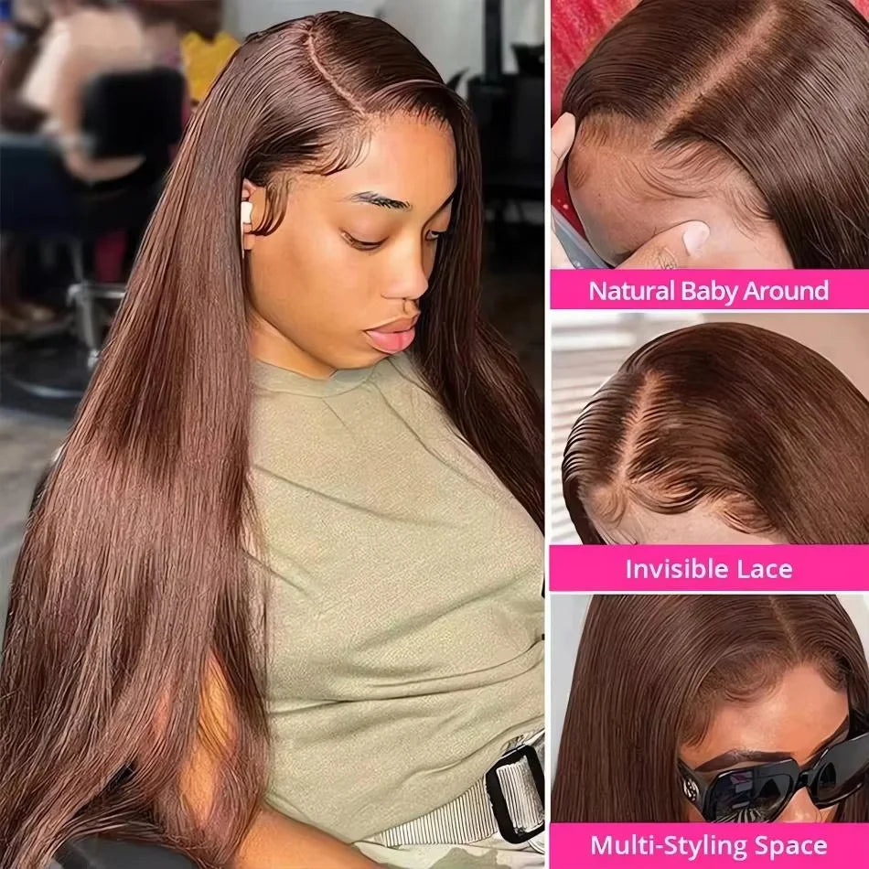 Chocolate Brown Lace Front Wigs Bone Straight Human Hair Wigs 13x4 13x6 Hd Lace Frontal Wig 30 Inch Lace Front Wig Human Hair