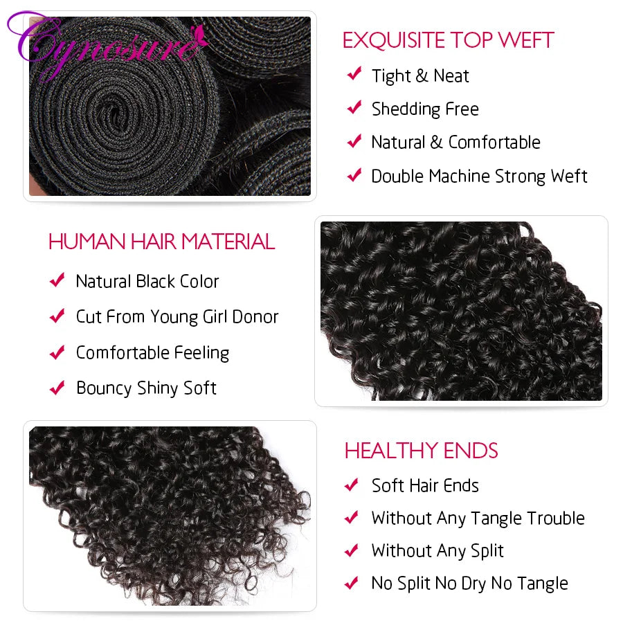 Cynosure Afro Kinky Curly Weave Human Hair 3 Bundles Natural Black Brazilian Hair Weave Bundles 8''-28'' Remy Hair