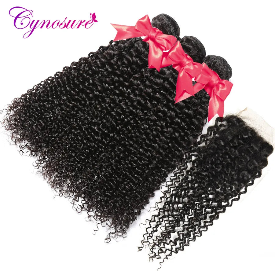 Afro Kinky Curly Weave Human Hair Bundles with Closure Cynosure Brazilian Hair Weave 3 Bundles with Closure Remy Hair