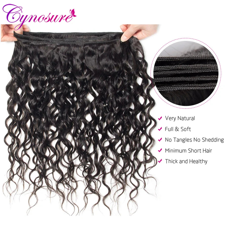 Cynosure Human Hair Water Wave Bundles with Closure Double Weft Brazilian Hair Weave 3 Bundles With Closure Remy