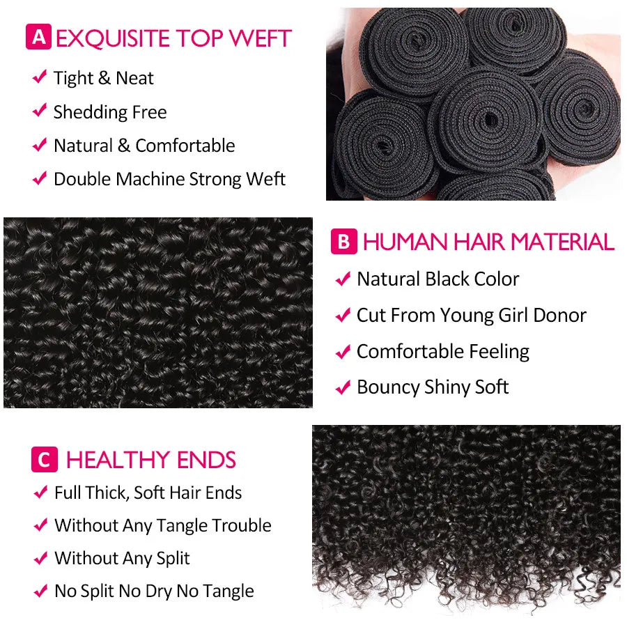 Afro Kinky Curly Weave Human Hair Bundles with Closure Cynosure Brazilian Hair Weave 3 Bundles with Closure Remy Hair