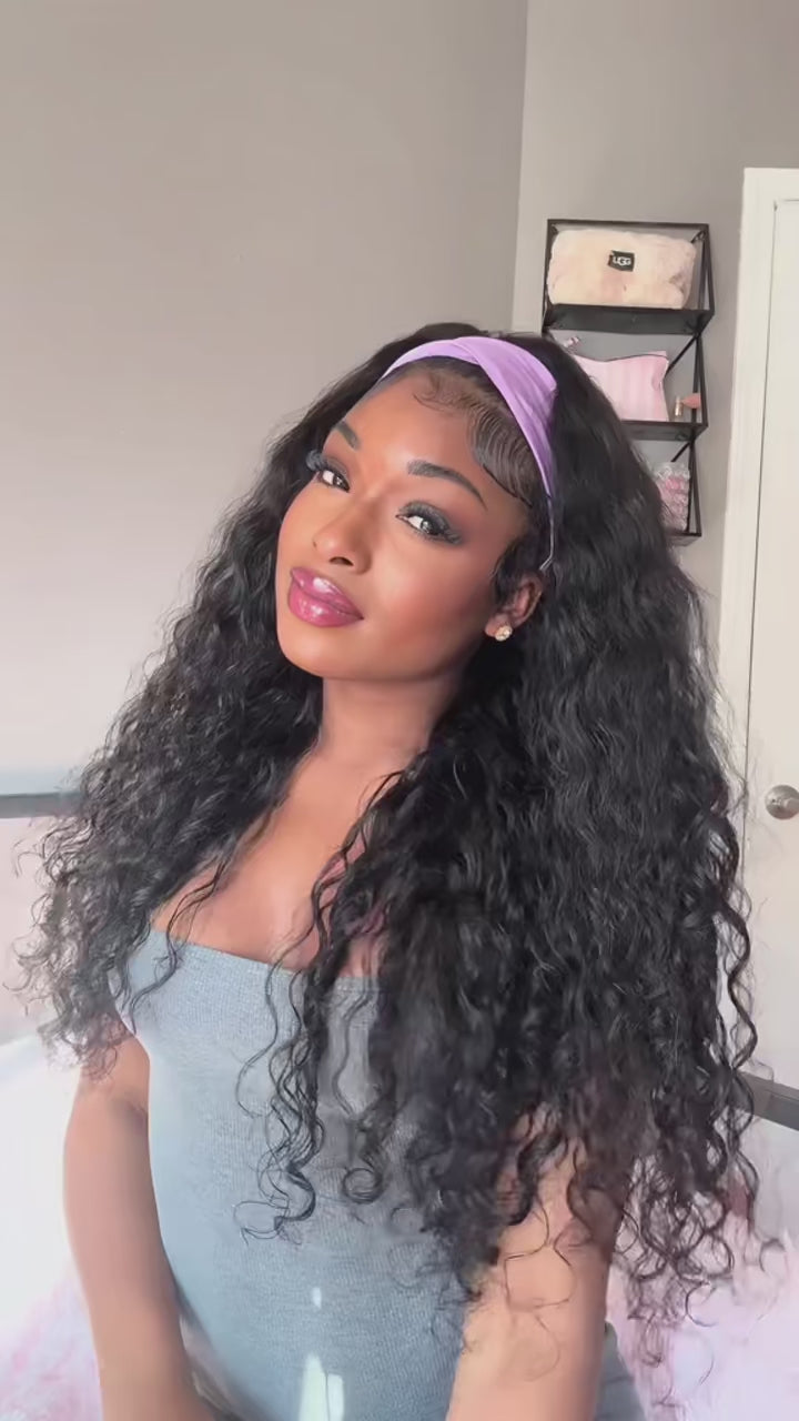 Water Wave Headband Wig Human Hair Pull go Glueless Half Wigs  Human Hair Curly Headband Wig 36 Inches Human Hair Wigs for Women